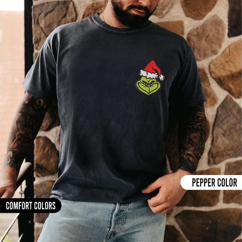 Christmas Grinch Embroidery Comfort Colors Shirt Merry Grinchmas The Grinch Embroidered Shirt Christmas Family Matching Shirts Xmas