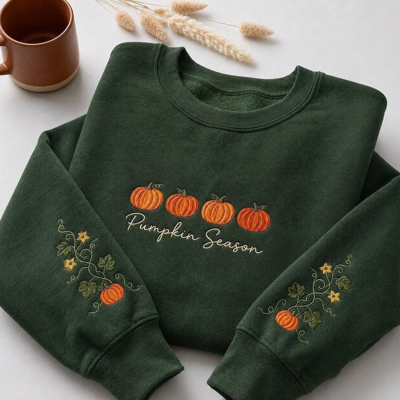 Pumpkin Season Embroidered Sweatshirt, Cozy Fall Pumpkin Crewneck, Autumn Pumpkin Shirt, Thanksgiving Gift