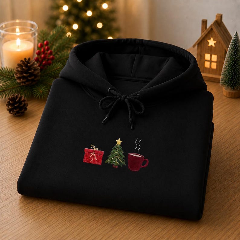 Embroidered Christmas Tree Sweatshirt, Festive Holiday Tee, Christmas Embroidery Crewneck