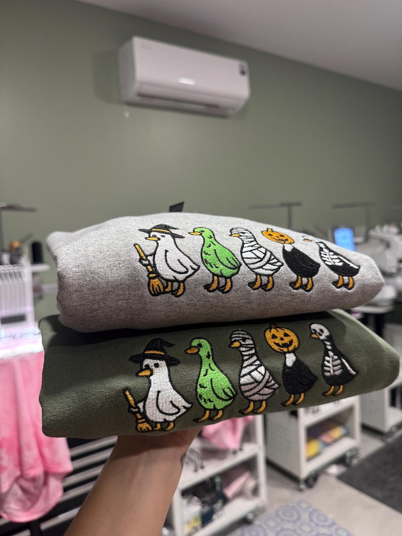 EMBROIDERED DUCK SWEATSHIRT Goose Sweatshirt Embroidered Crewneck Halloween Sweatshirt Halloween Crewneck Embroidered Pullover Duck Crewneck