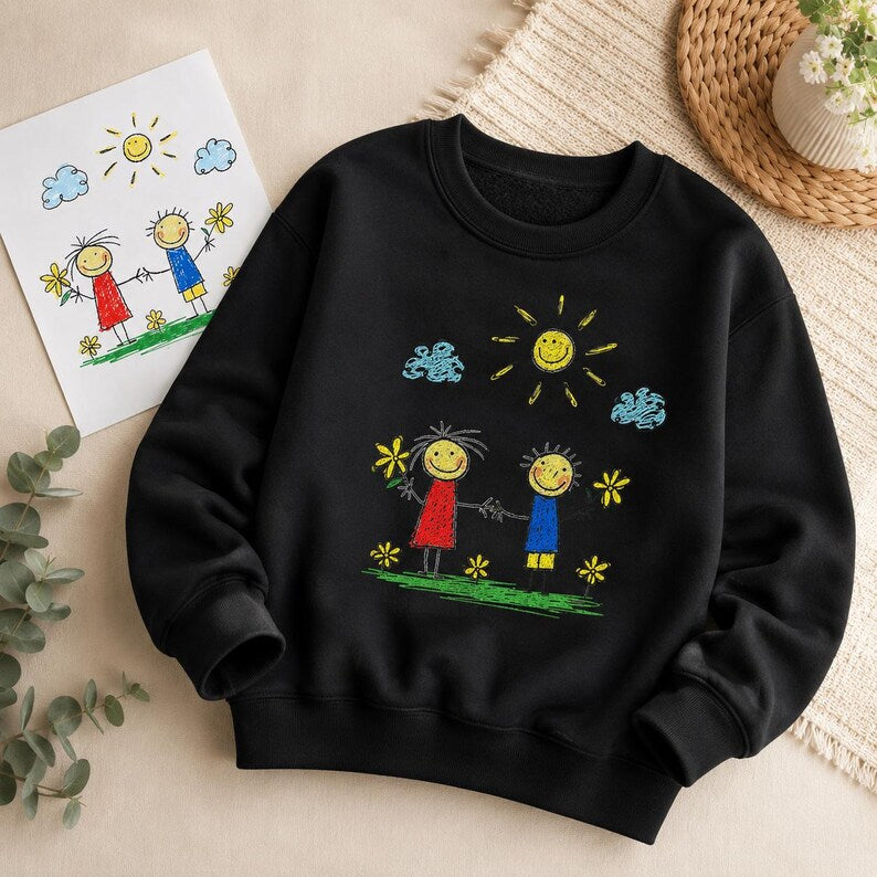 Embroidered Custom Family Portrait Sweatshirt, Personalized Drawing Embroidery, Unique Gift For Mom, Kids Art Embroidered Crewneck
