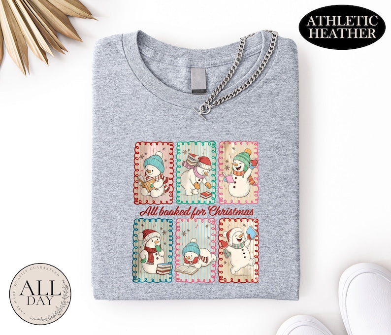 All Booked For Christmas Shirt, Comfort Colors Book Lover Tee, Christmas Reading T-shirt, Cozy Holiday Bookish Gift, Reader Xmas Sweatshirt