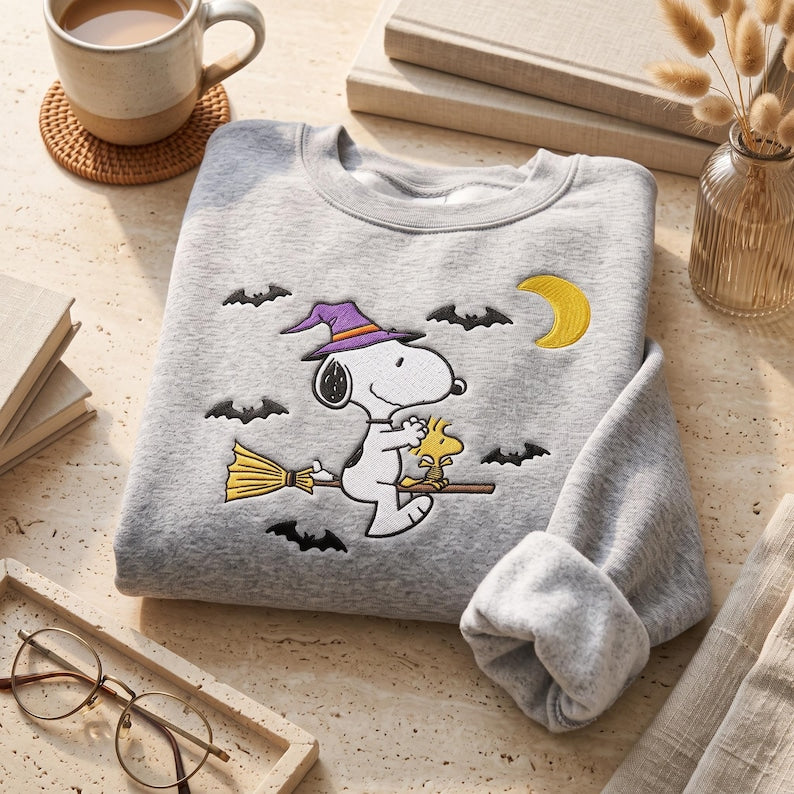 Cute Dog Embroidered Sweatshirt, Autumn Crewneck, Dog Shirt, Halloween Fall Crewneck, Halloween Gift, Cozy Fall Aesthetic