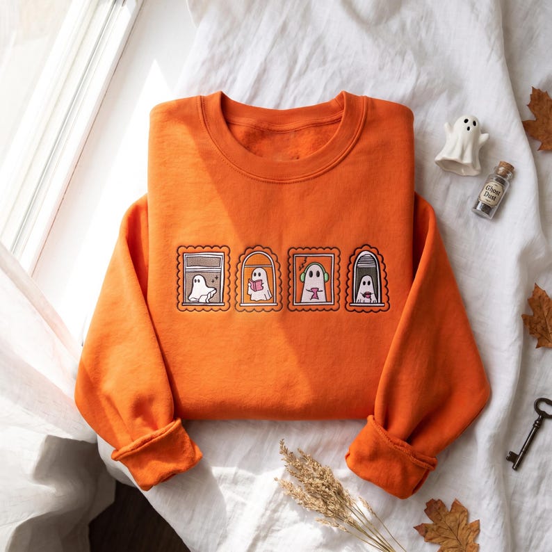 Embroidered Too Cozy To Haunt Shirt, Cute Ghost Window Graphic Tee, Cozy Halloween Spooky Season Shirt Fall Gift for Ghost Lovers