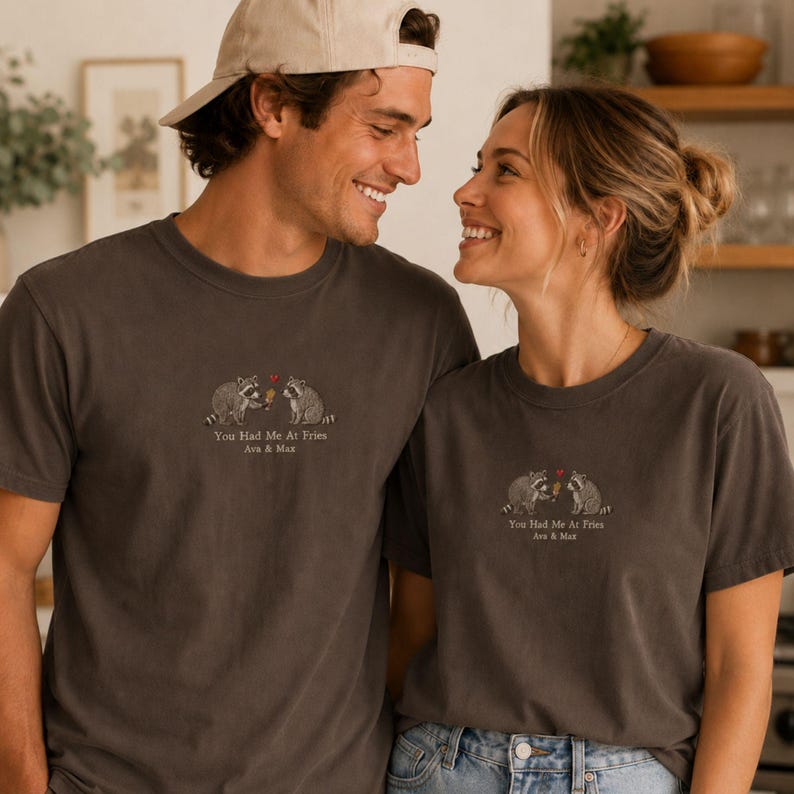 Custom Embroidered Raccoon Couple Funny Shirt, Matching Couple Tee, Anniversary Gift for Raccoon Lovers