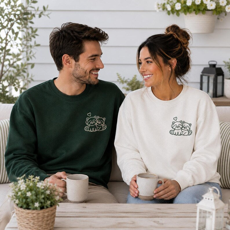 Matching Couple Sweatshirt, Cute Raccoon Embroidered Jumper, Cute Anniversary Gift for Boyfriend Girlfriend, Matching Outfits, GIFT 2026