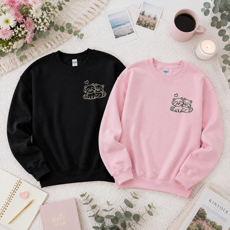 Matching Couple Sweatshirt, Cute Raccoon Embroidered Jumper, Cute Anniversary Gift for Boyfriend Girlfriend, Matching Outfits, GIFT 2026