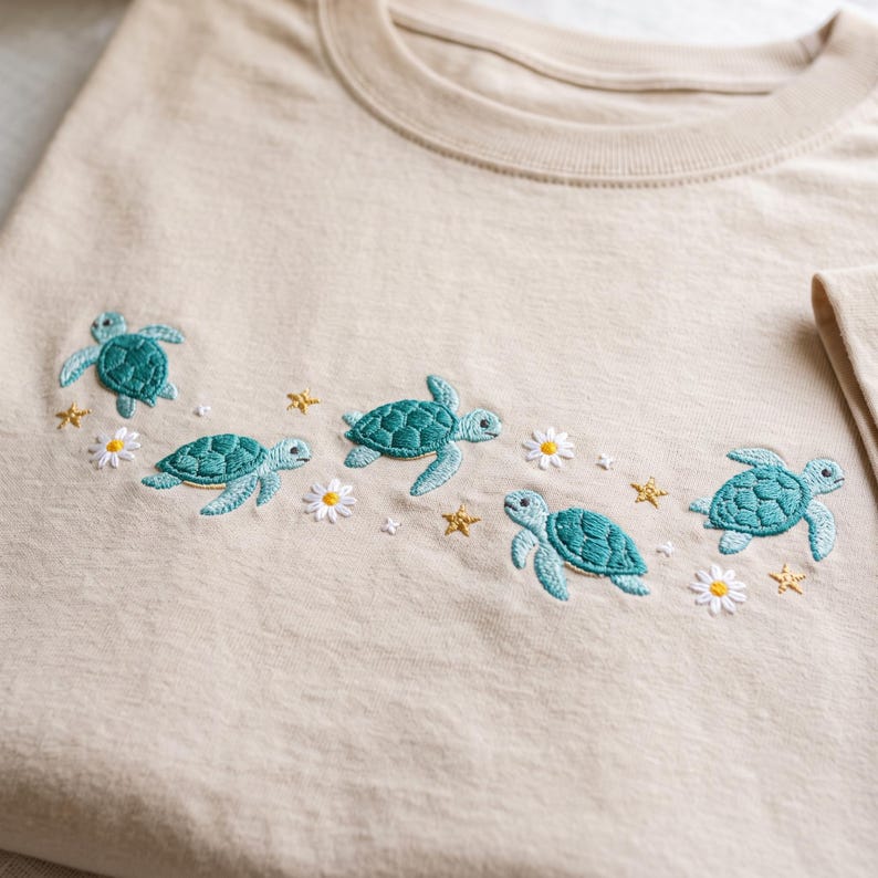 Comfort Color Embroidered Sea Turtle Shirt, Floral Coastal Tee, Summer Beach Shirt, Ocean Lover Gift