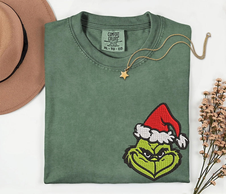 Christmas Grinch Embroidery Comfort Colors Shirt Merry Grinchmas The Grinch Embroidered Shirt Christmas Family Matching Shirts Xmas