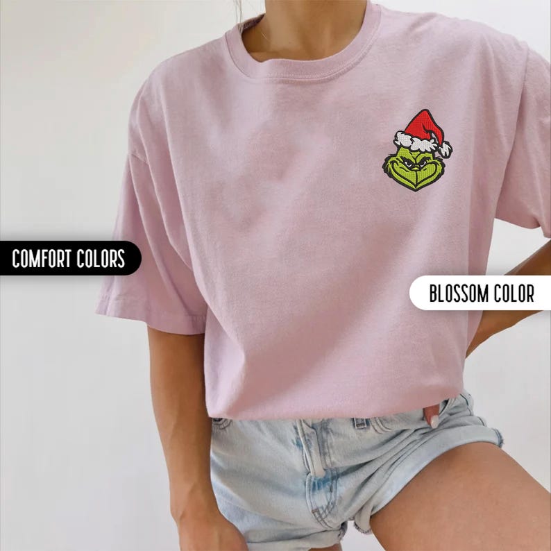 Christmas Grinch Embroidery Comfort Colors Shirt Merry Grinchmas The Grinch Embroidered Shirt Christmas Family Matching Shirts Xmas