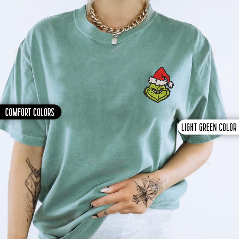 Christmas Grinch Embroidery Comfort Colors Shirt Merry Grinchmas The Grinch Embroidered Shirt Christmas Family Matching Shirts Xmas
