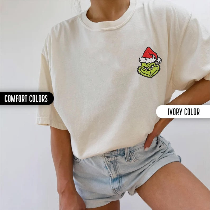 Christmas Grinch Embroidery Comfort Colors Shirt Merry Grinchmas The Grinch Embroidered Shirt Christmas Family Matching Shirts Xmas