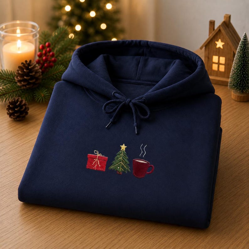 Embroidered Christmas Tree Sweatshirt, Festive Holiday Tee, Christmas Embroidery Crewneck