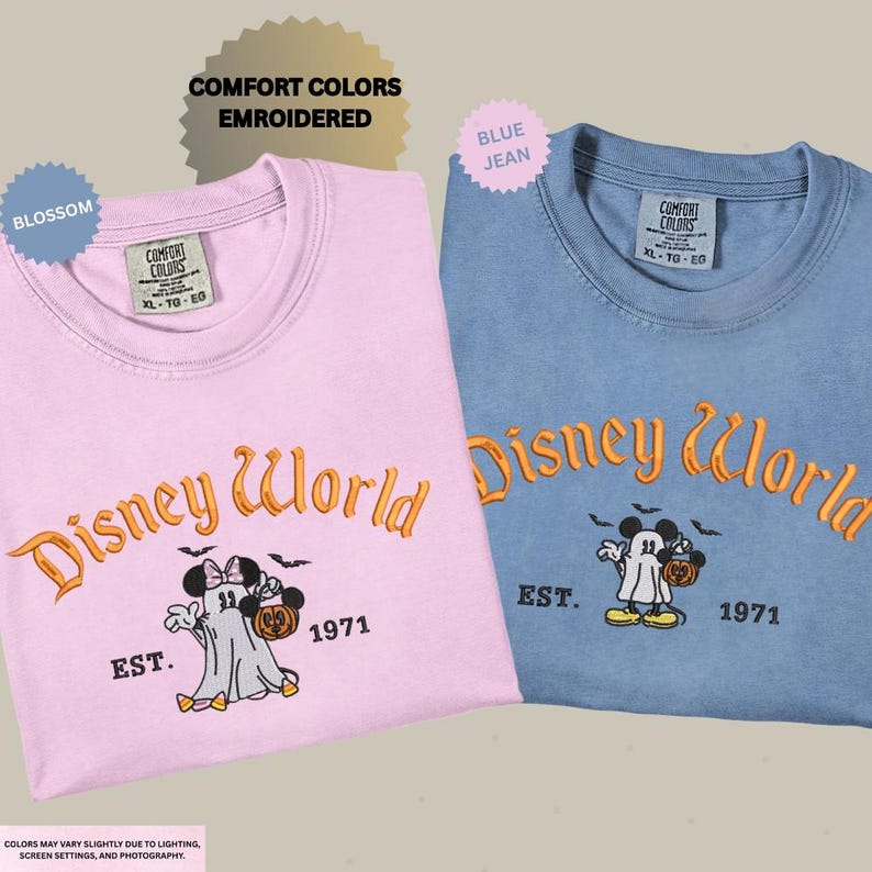 Embroidered Mickey Minnie Halloween Shirt, Disney Couple Ghost Embroidery Tee, Spooky Season Disneyland Matching Shirt