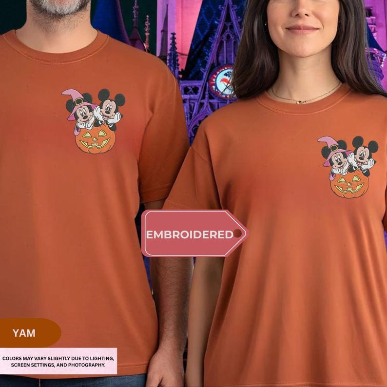 Disney Halloween Embroidery Shirt, Mickey Minnie Pumpkin Tee,Embroidered Ghost TShirt
