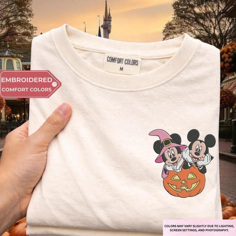 Disney Halloween Embroidery Shirt, Mickey Minnie Pumpkin Tee,Embroidered Ghost TShirt