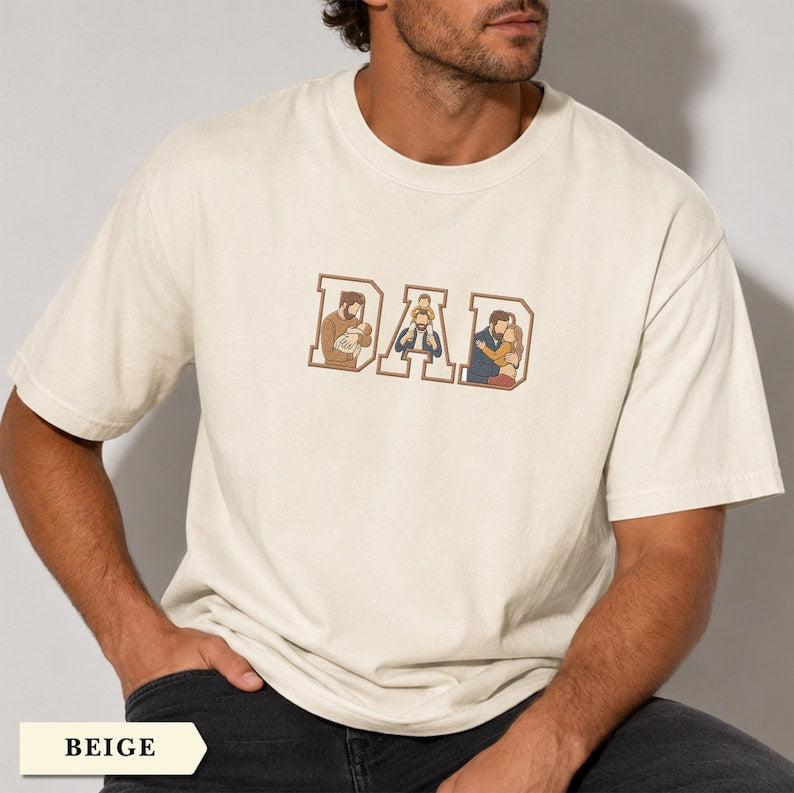 Embroidered Custom Portrait from Photo Comfort Colors Shirt, Personalized Dad and Kids Photo Hoodie, Father's Day Gift For Him