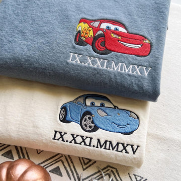 Cartoon Couple Car Embroidered Comfort Colors Shirt, Custom Date Matching Couple Shirt, Cartoon Car Tee, Magic Kingdom Tee, Anniversary Gift