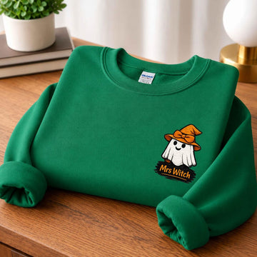 Mr and Mrs Ghost Sweatshirt, Gildan 18000 Embroidered Matching Halloween Crewneck, Cute Couple Gift
