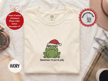 Funny Christmas Frog Shirt, Comfort Colors Embroidered Shirt, Cute Frog Shirt, Christmas Shirt, Holiday Shirt, Funny Gift For Her T-Shirt