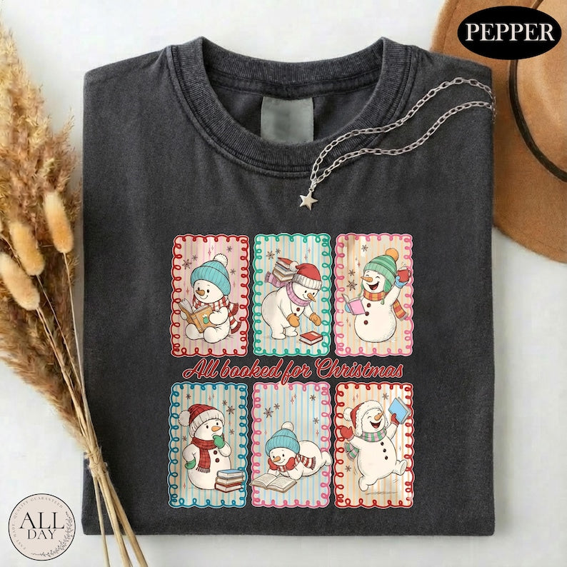 All Booked For Christmas Shirt, Comfort Colors Book Lover Tee, Christmas Reading T-shirt, Cozy Holiday Bookish Gift, Reader Xmas Sweatshirt