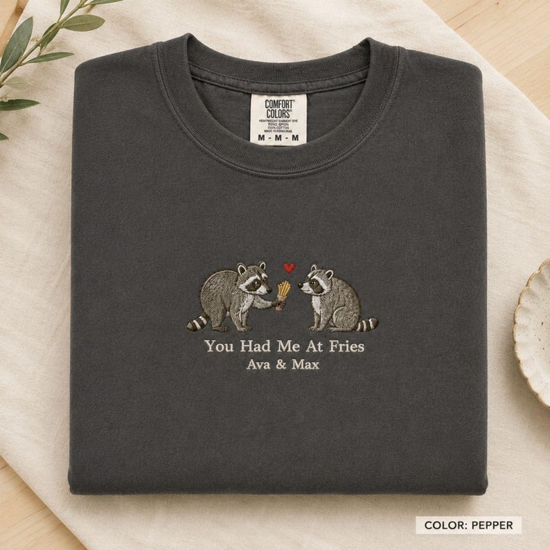 Custom Embroidered Raccoon Couple Funny Shirt, Matching Couple Tee, Anniversary Gift for Raccoon Lovers