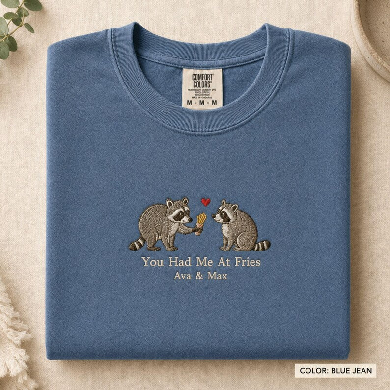 Custom Embroidered Raccoon Couple Funny Shirt, Matching Couple Tee, Anniversary Gift for Raccoon Lovers