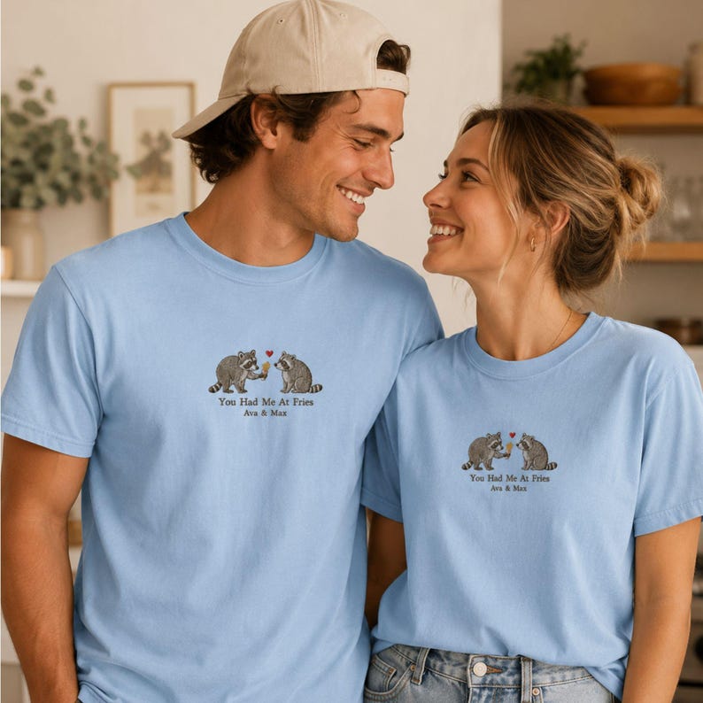 Custom Embroidered Raccoon Couple Funny Shirt, Matching Couple Tee, Anniversary Gift for Raccoon Lovers