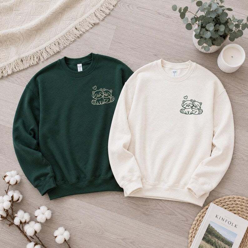 Matching Couple Sweatshirt, Cute Raccoon Embroidered Jumper, Cute Anniversary Gift for Boyfriend Girlfriend, Matching Outfits, GIFT 2026