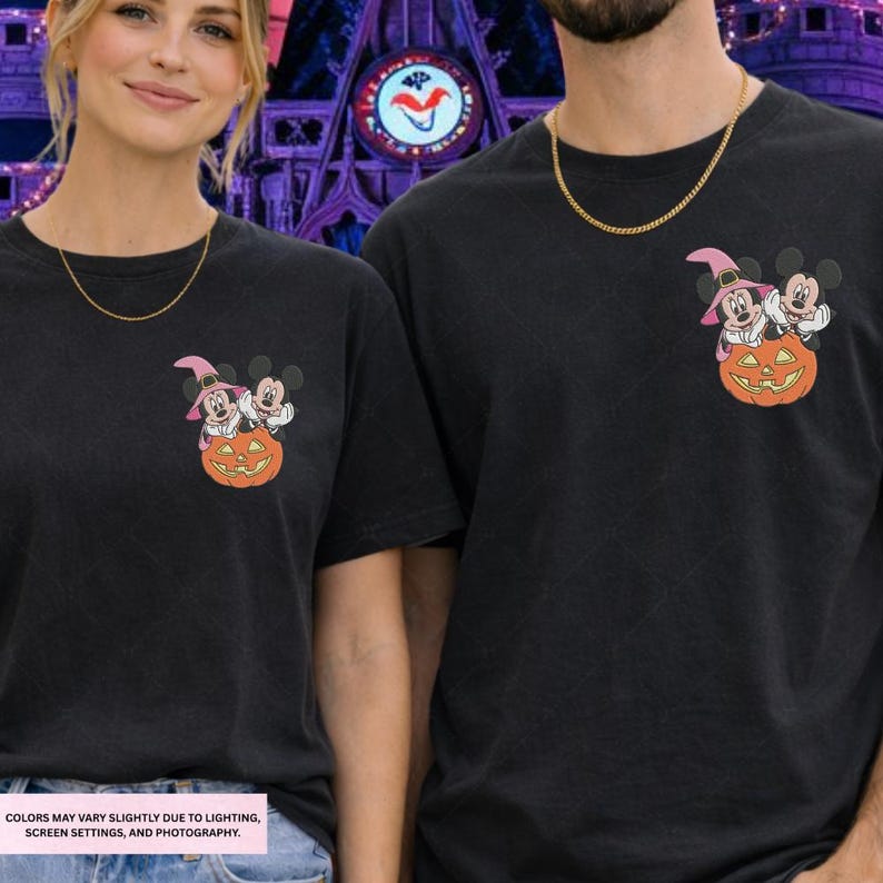 Disney Halloween Embroidery Shirt, Mickey Minnie Pumpkin Tee,Embroidered Ghost TShirt