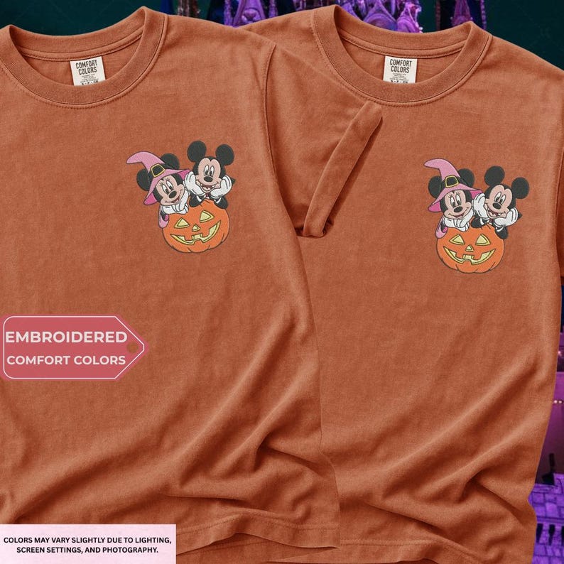 Disney Halloween Embroidery Shirt, Mickey Minnie Pumpkin Tee,Embroidered Ghost TShirt