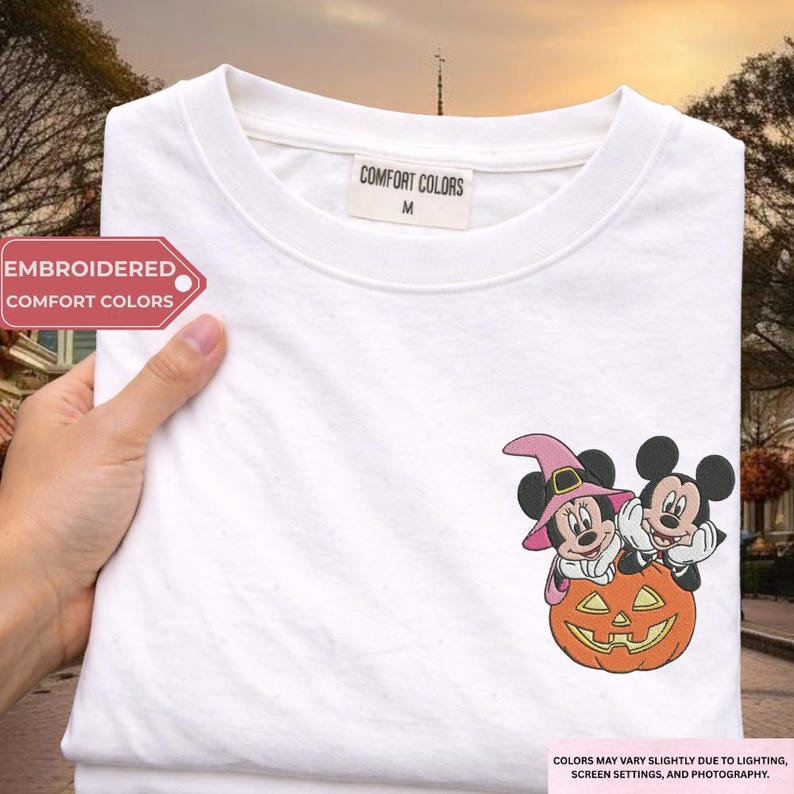 Disney Halloween Embroidery Shirt, Mickey Minnie Pumpkin Tee,Embroidered Ghost TShirt