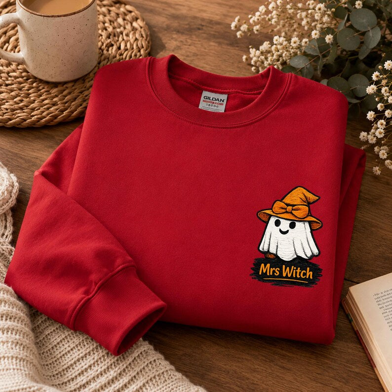 Mr and Mrs Ghost Sweatshirt, Gildan 18000 Embroidered Matching Halloween Crewneck, Cute Couple Gift