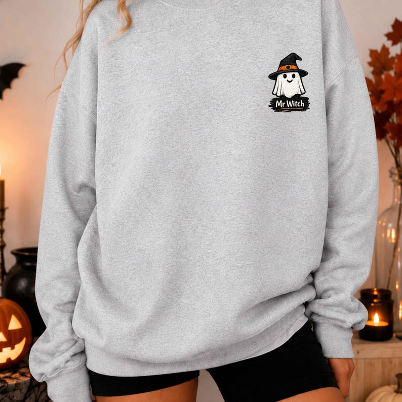 Mr and Mrs Ghost Sweatshirt, Gildan 18000 Embroidered Matching Halloween Crewneck, Cute Couple Gift