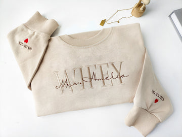 Wifey Embroidered Sweatshirt,Personalized Wife Sweatshirt ,Custom last name Bridal Sweatshirt ,Valentine's Day Gift ,Gift for Her
