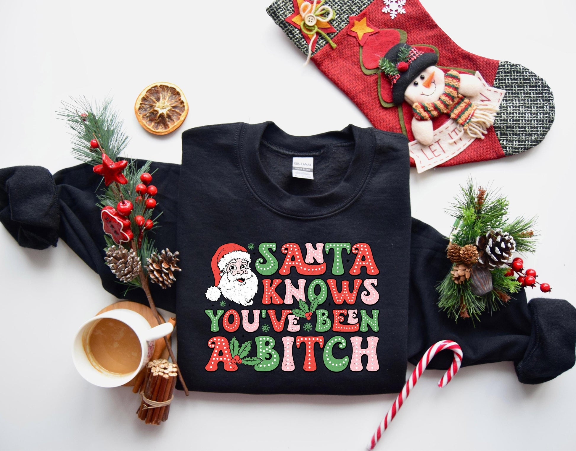 Funny Santa Shirt, Santa Knows You've Been Bitch Shirt, Sarcastic Christmas Shirt, Adult Humor Christmas Shirt, Holiday Sweater,Winter Shirt