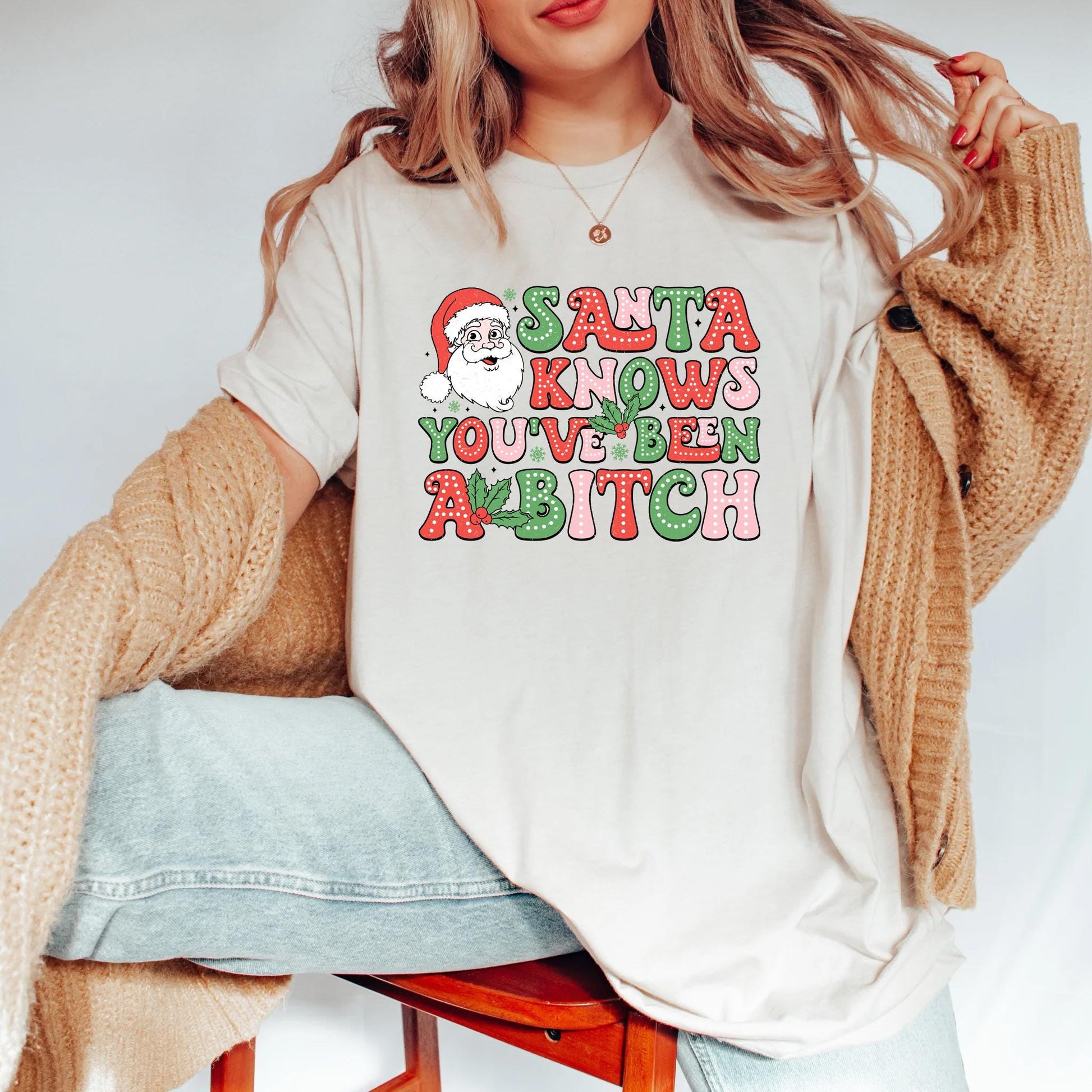 Funny Santa Shirt, Santa Knows You've Been Bitch Shirt, Sarcastic Christmas Shirt, Adult Humor Christmas Shirt, Holiday Sweater,Winter Shirt