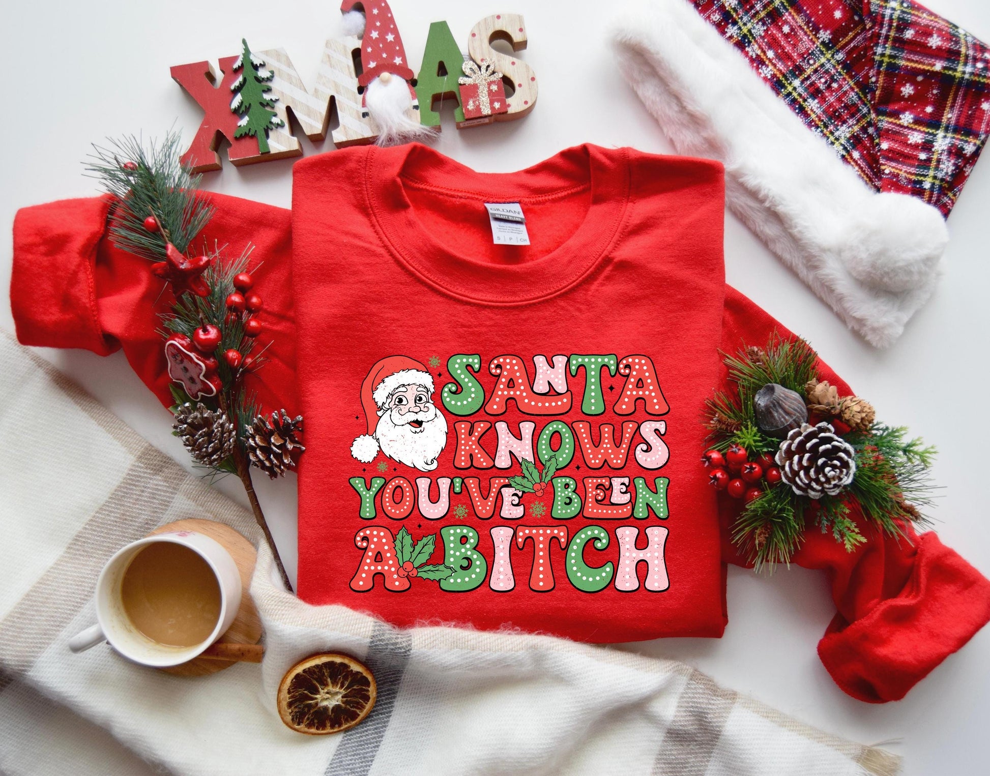 Funny Santa Shirt, Santa Knows You've Been Bitch Shirt, Sarcastic Christmas Shirt, Adult Humor Christmas Shirt, Holiday Sweater,Winter Shirt