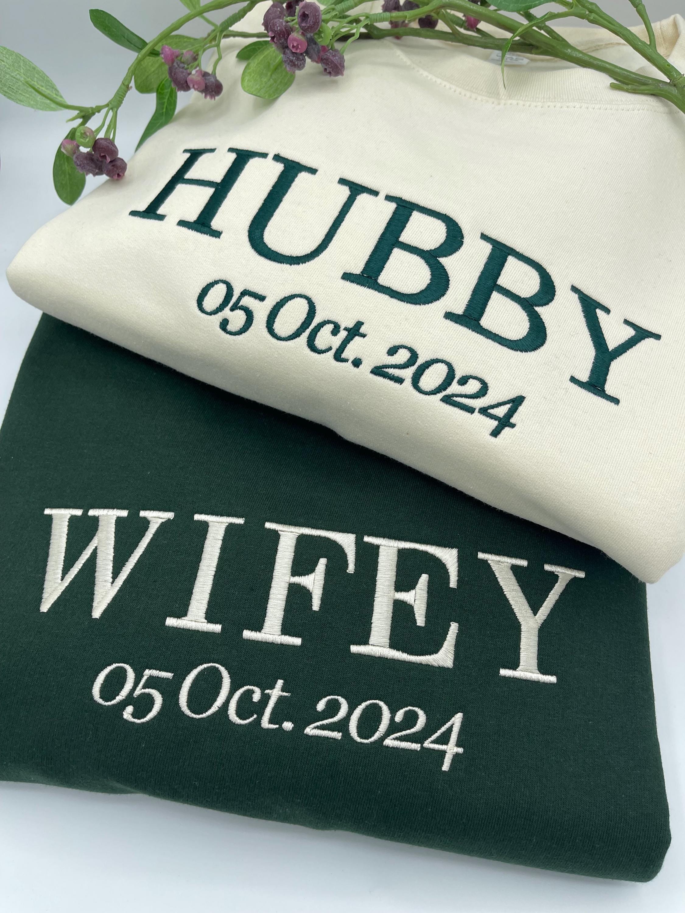 Custom Wifey and Hubby Embroidered Sweatshirt Hoodie Matching Valentine Wedding Gifts