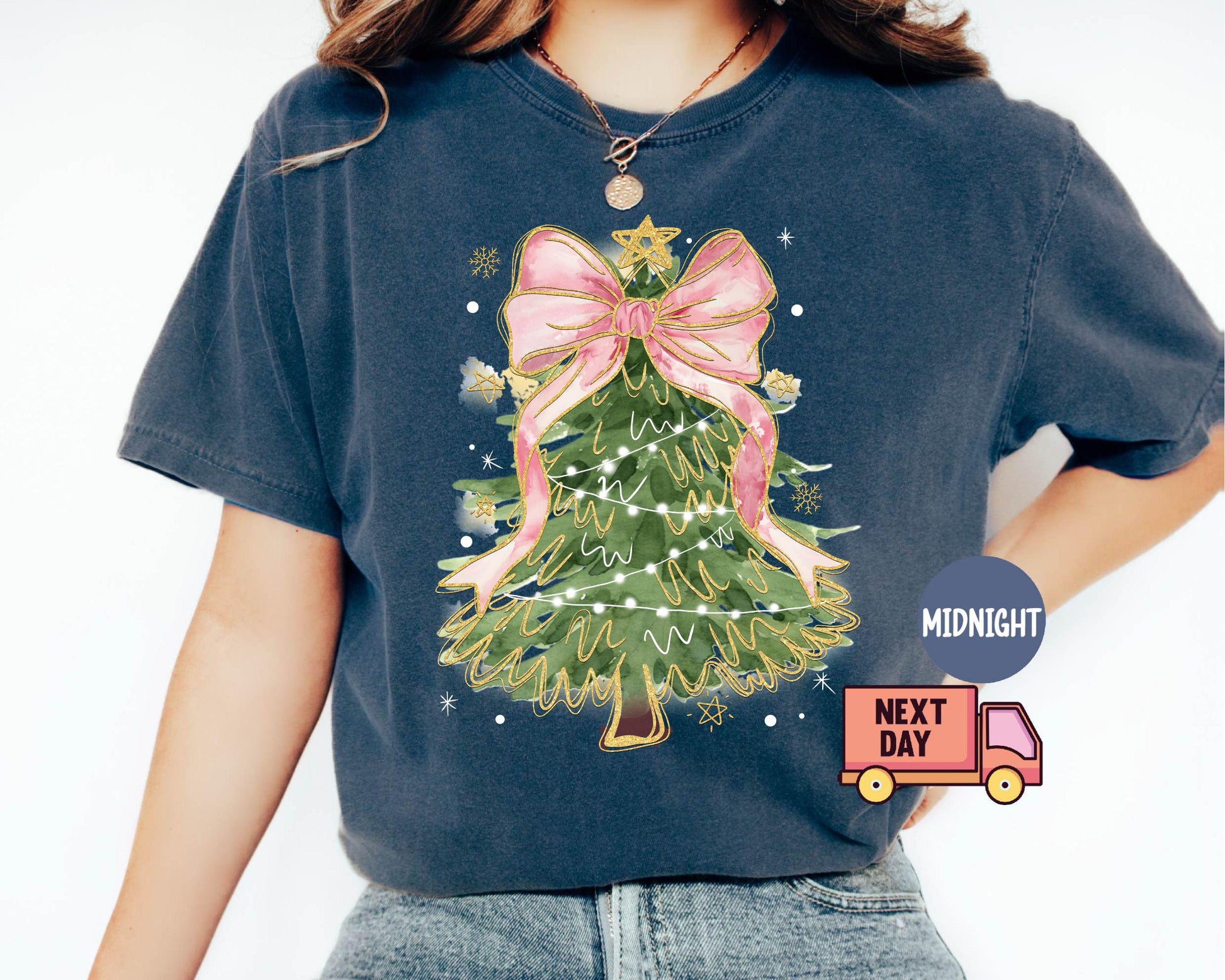 Comfort Colors® Christmas Tree Bow Shirt, Christmas Sweatshirt for Women, Christmas Tree Tshirt, Christmas Coquette Mom Gift,Christmas Shirt