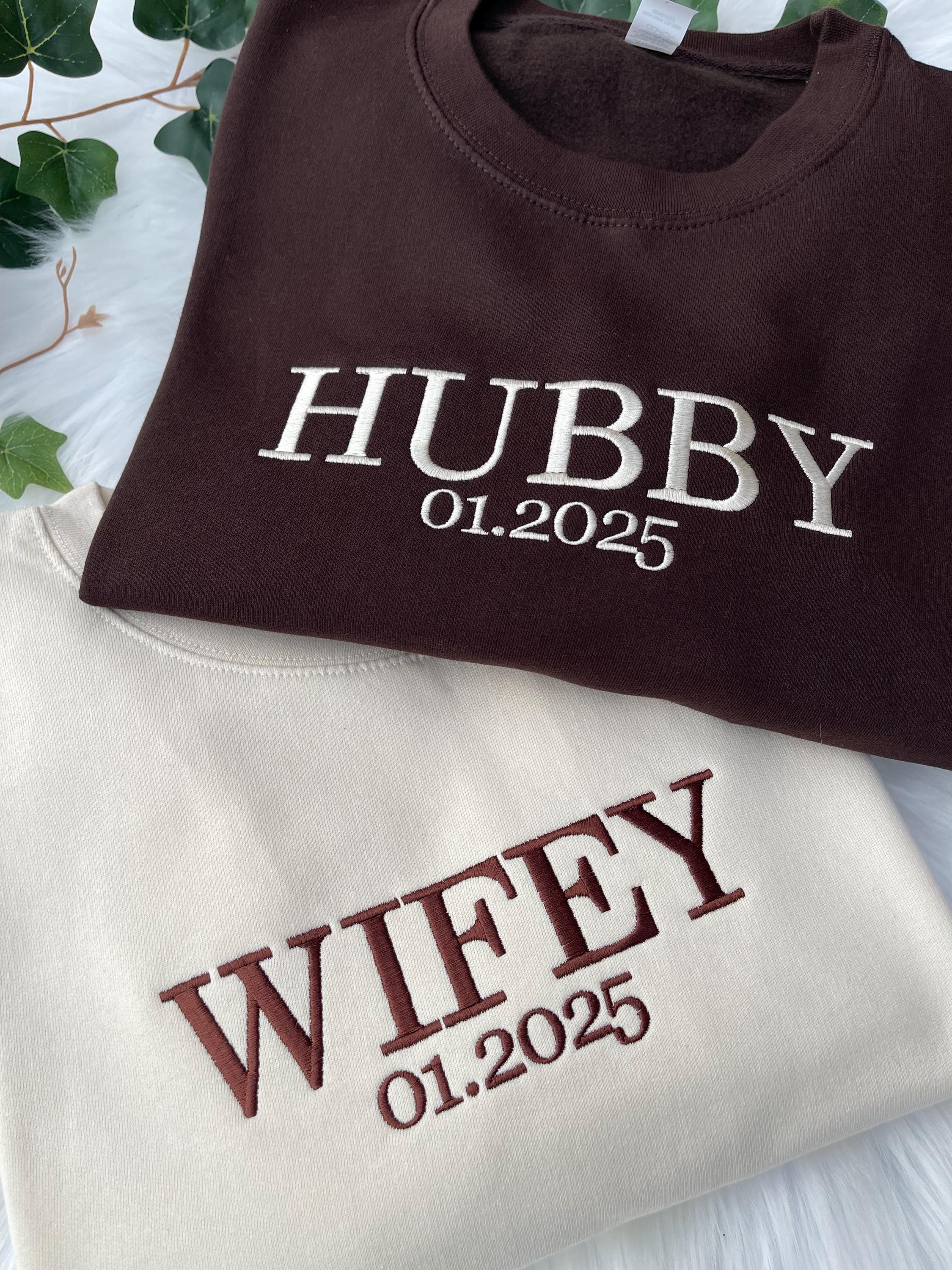 Custom Wifey and Hubby Embroidered Sweatshirt Hoodie Matching Valentine Wedding Gifts