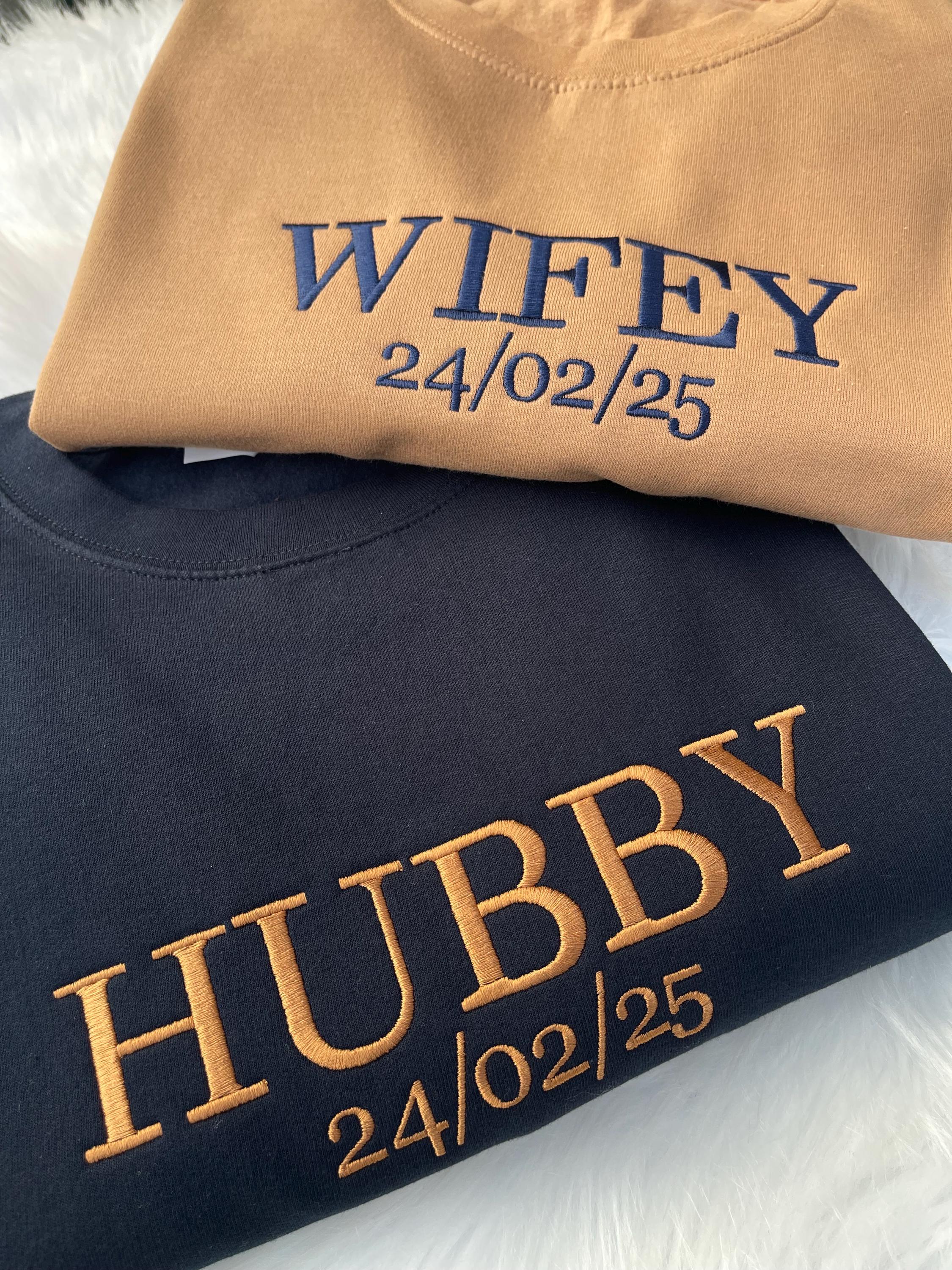 Custom Wifey and Hubby Embroidered Sweatshirt Hoodie Matching Valentine Wedding Gifts