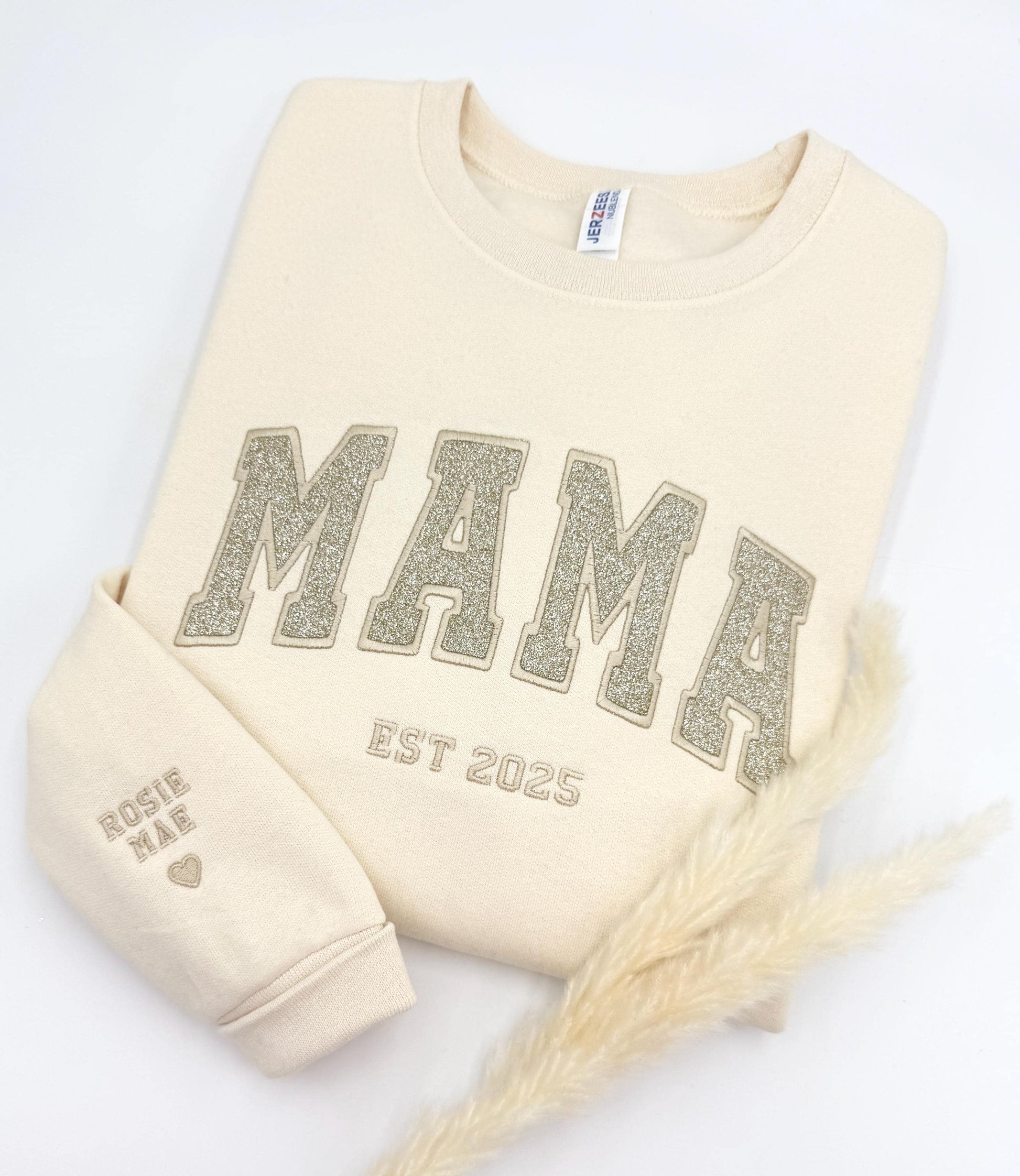 Custom Glitter Embroidered Mama Sweatshirt: Personalized Kids' Names