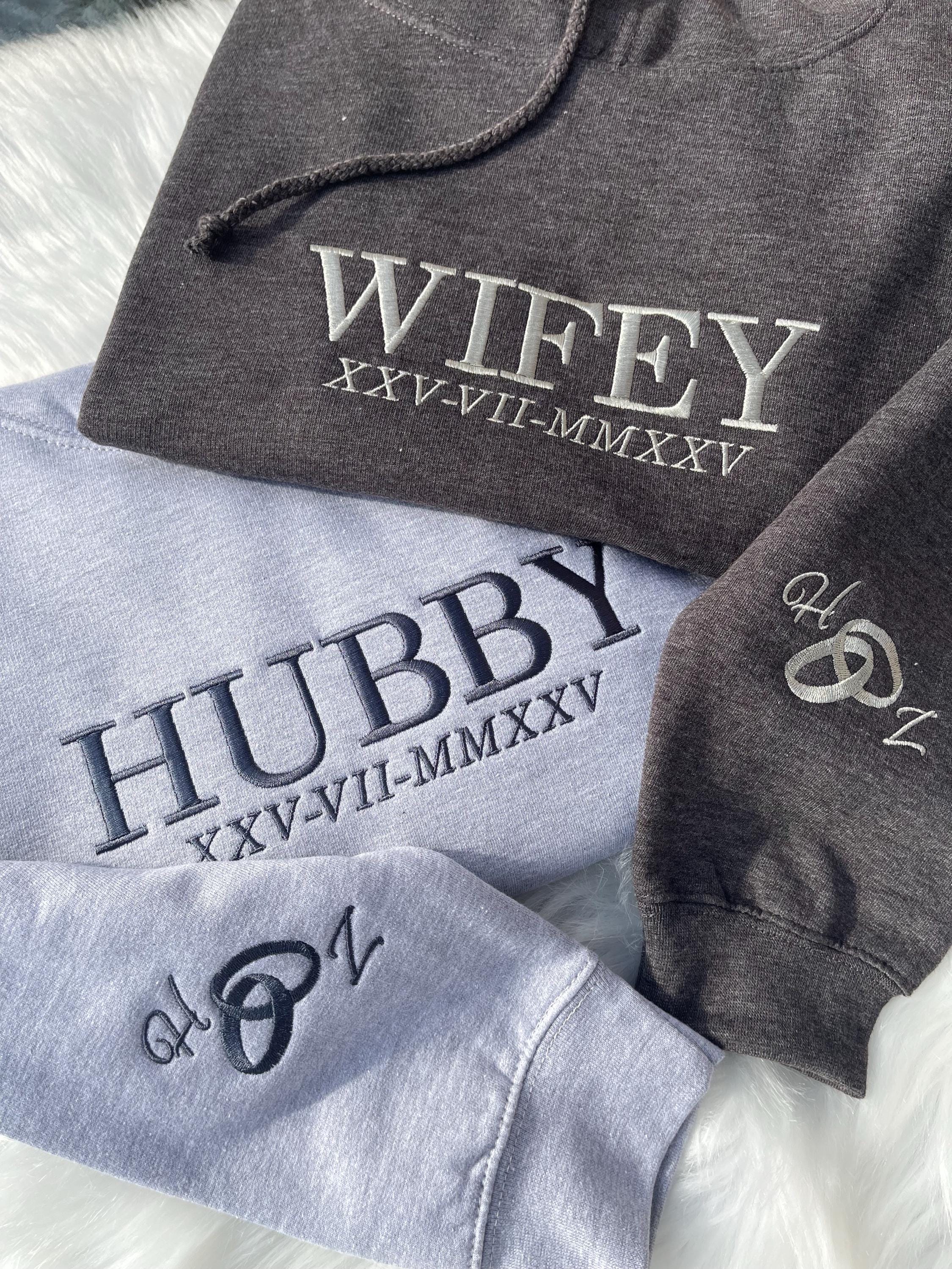 Custom Wifey and Hubby Embroidered Sweatshirt Hoodie Matching Valentine Wedding Gifts