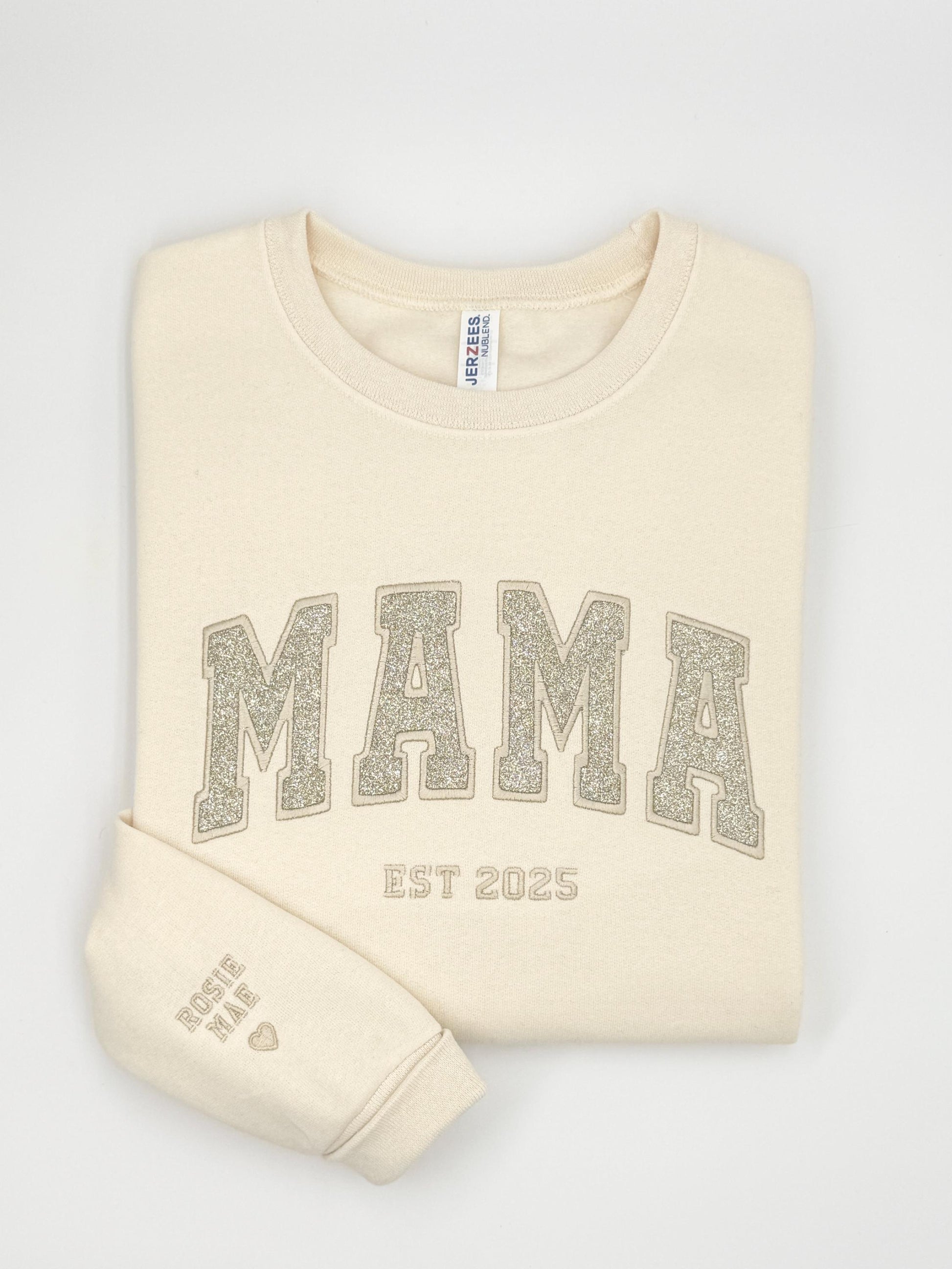 Custom Glitter Embroidered Mama Sweatshirt: Personalized Kids' Names