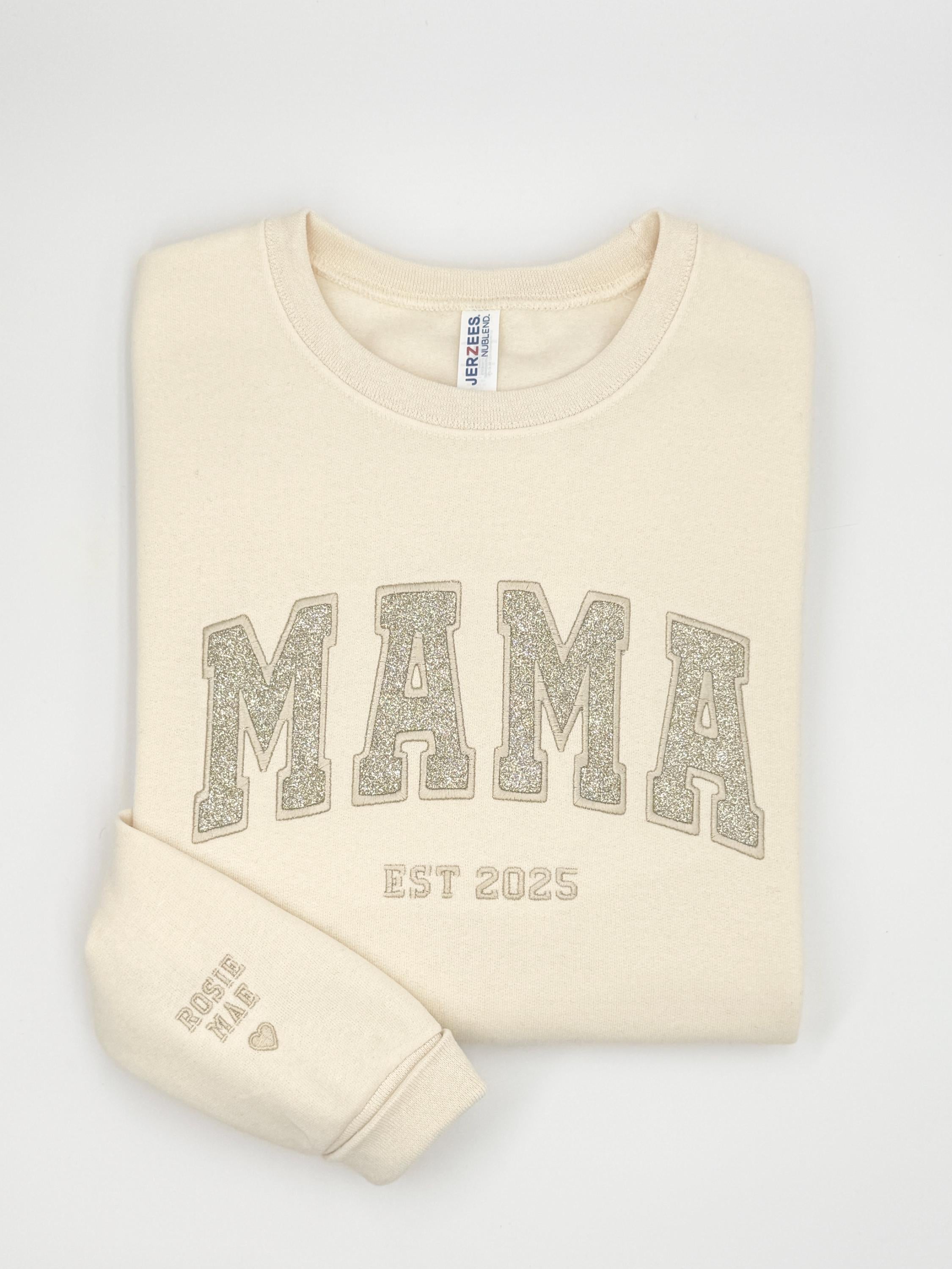 Custom Glitter Embroidered Mama Sweatshirt: Personalized Kids' Names