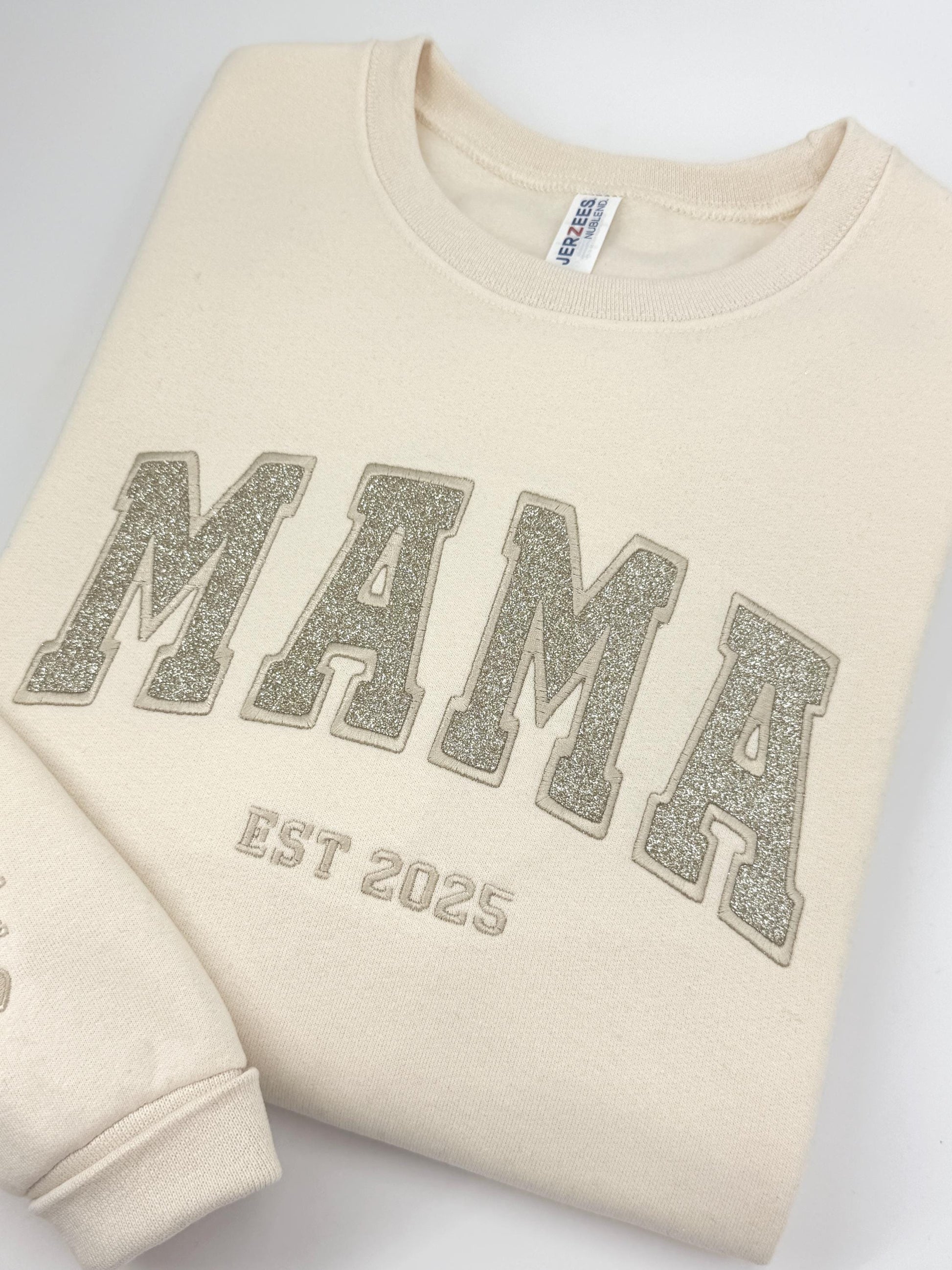 Custom Glitter Embroidered Mama Sweatshirt: Personalized Kids' Names