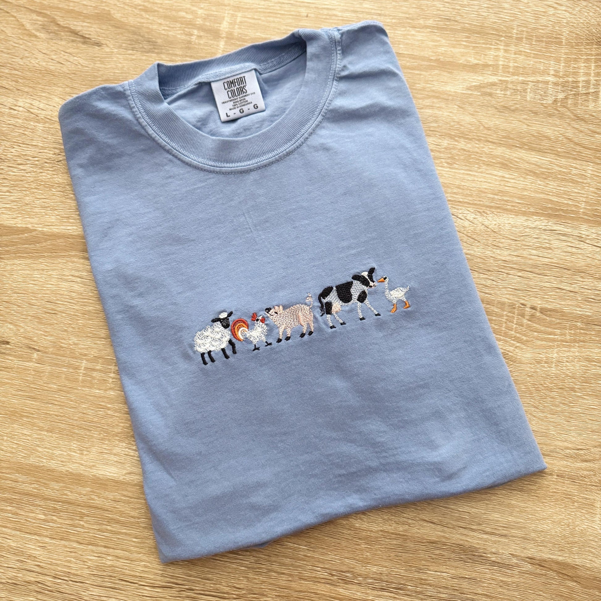 Embroidered Farm Animals Comfort Colors Tee, Custom Embroidered Ultra Soft Tee, Cute Every Day TShirt, Farm Animals Tee