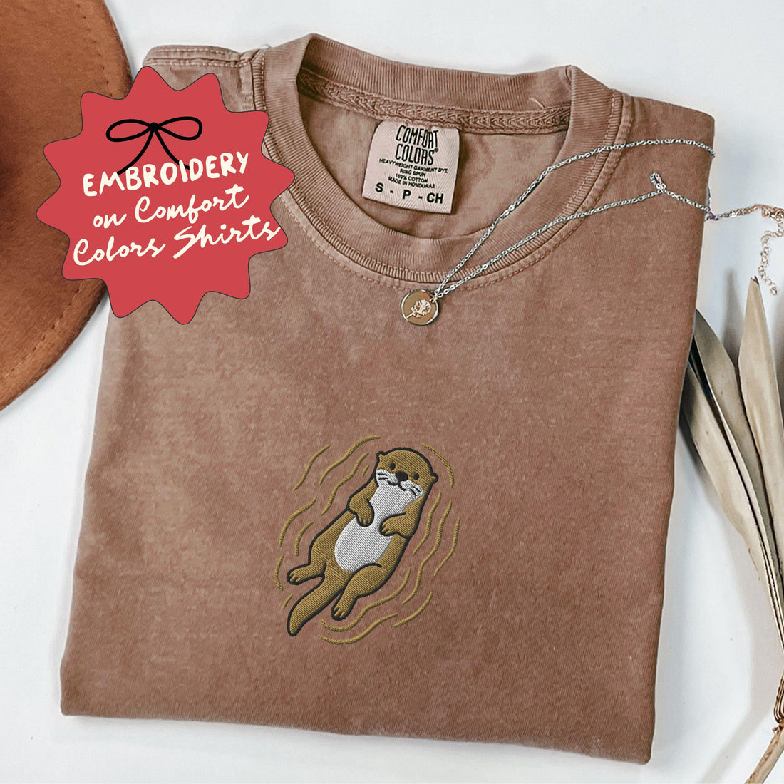 Embroidered Otter Shirt, Comfort Colors Otter Tshirt, Animal Lover Tee - F-63-Center