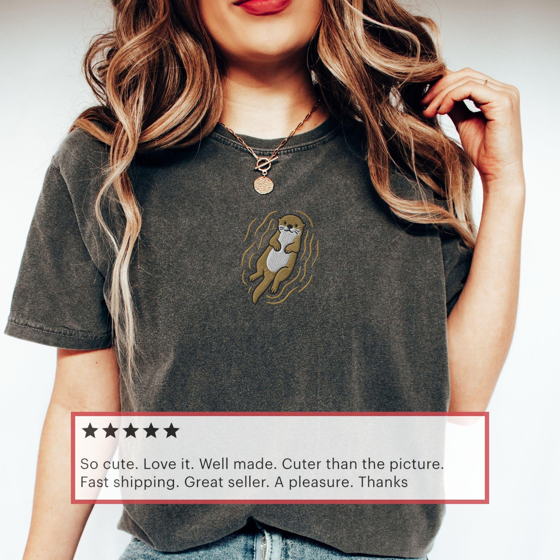 Embroidered Otter Shirt, Comfort Colors Otter Tshirt, Animal Lover Tee - F-63-Center
